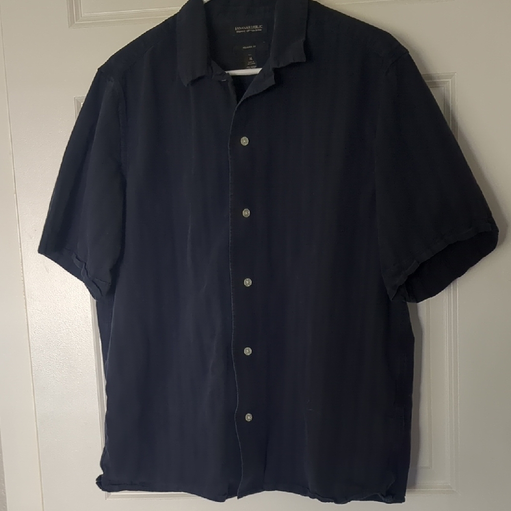 Men's M-Tall Banana Republic Navy Short-Sleeve Button-Up Shirt